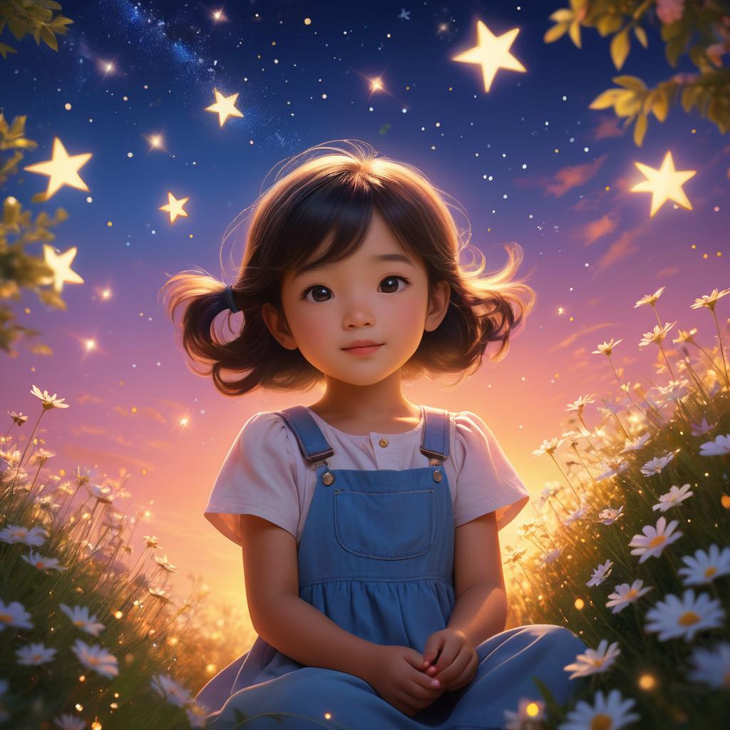 Joyful Girl Under Twinkling Stars