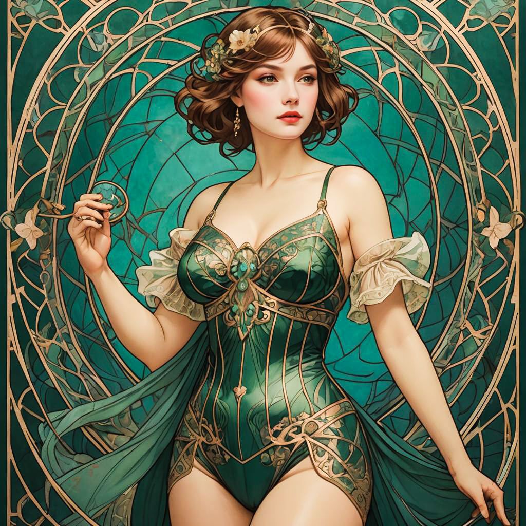 Elegant Art Nouveau Portrait of Confident Woman