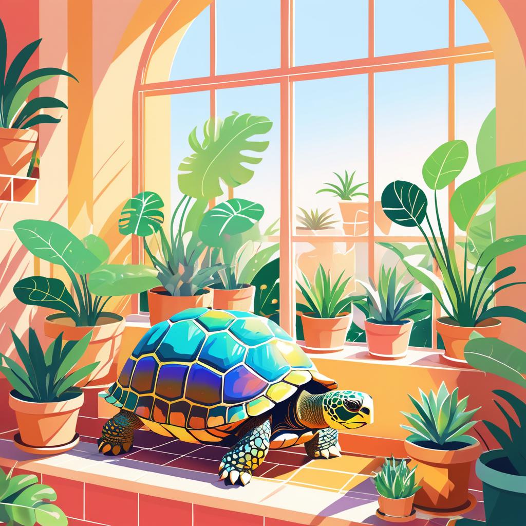 Whimsical Tortoise in a Sunlit Oasis