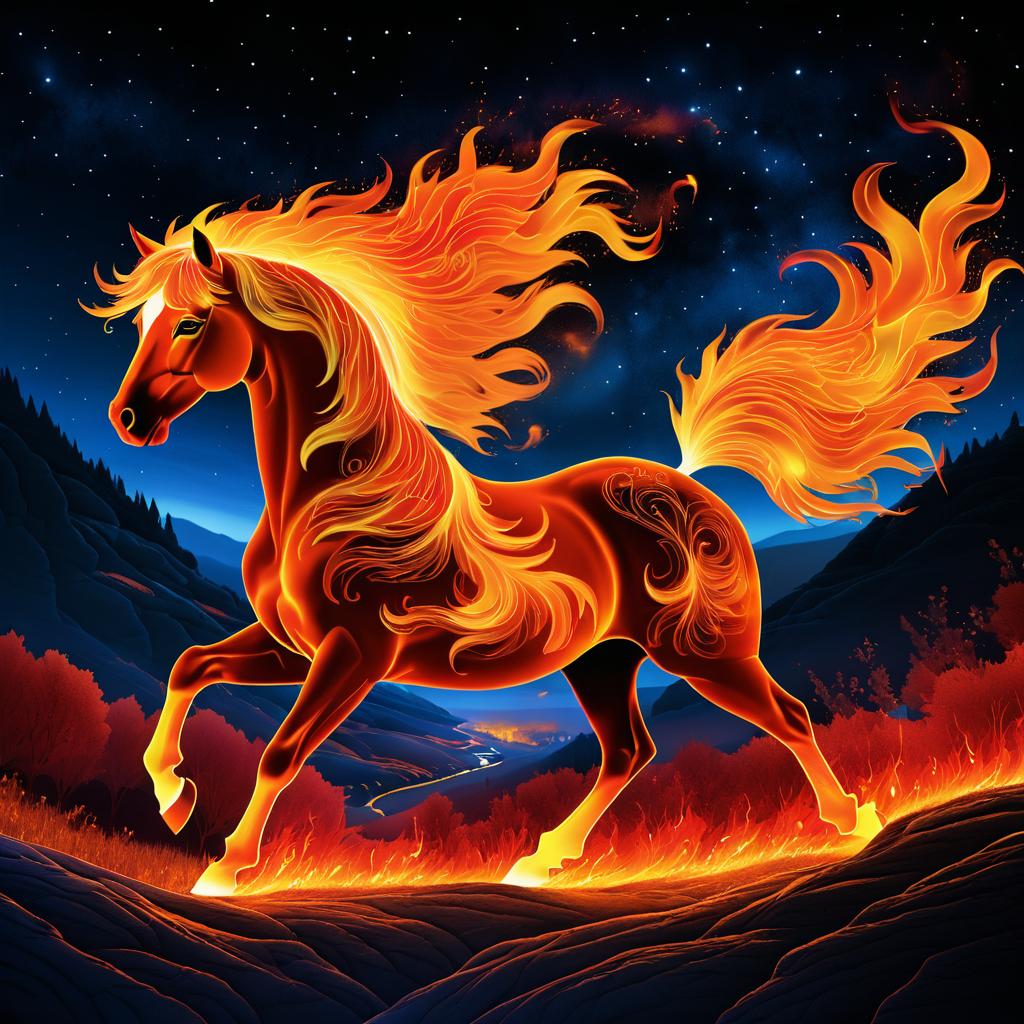 Enchanted Fiery Mare in a Valley