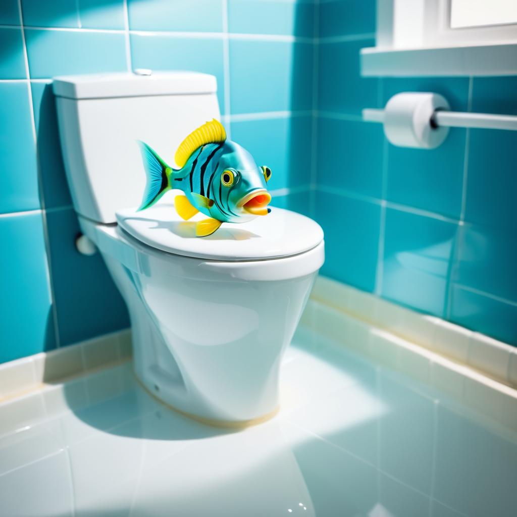 Humorous Fish on Toilet Scene