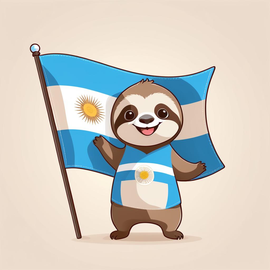 Adorable Sloth with Argentina Flag