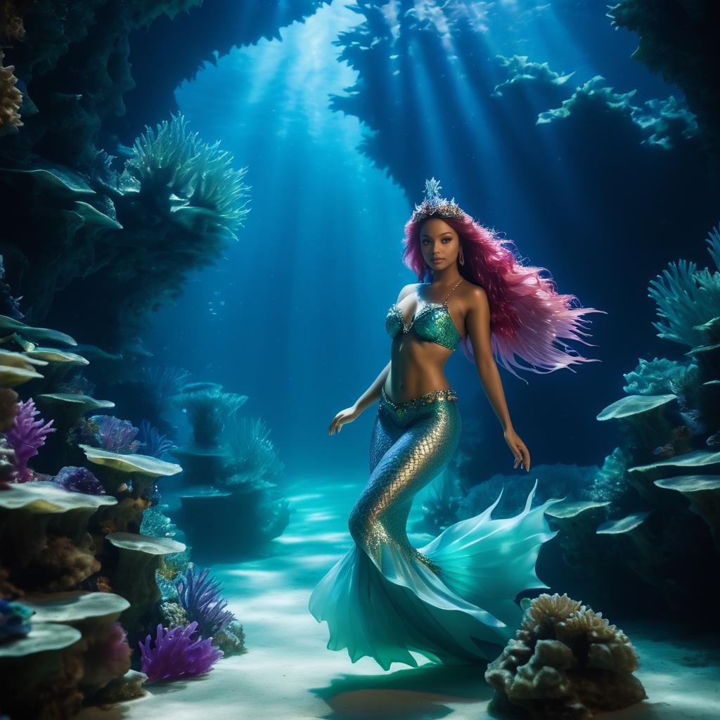 Detailed Mermaid in Soft Underwater Cave