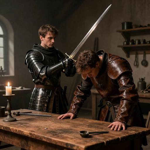 Medieval Tension in a Workshop Scene