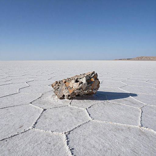 Surreal Salt Flat with Weathered Rock