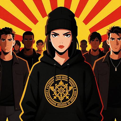 Pop Art Style Group with Central Woman