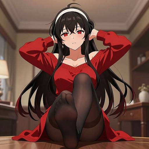 Elegant Anime Girl in Sweater Dress