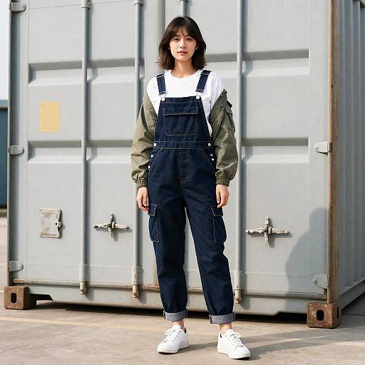 Cargo Style Woman in Overalls