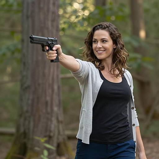 Confident Woman Aiming Handgun Outdoors