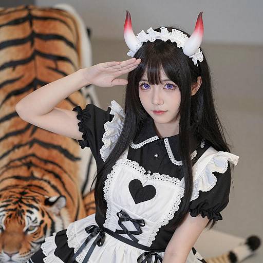 Gothic Lolita Woman Saluting