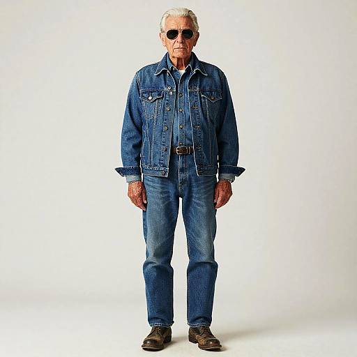 Stoic Elderly Man in Classic Denim
