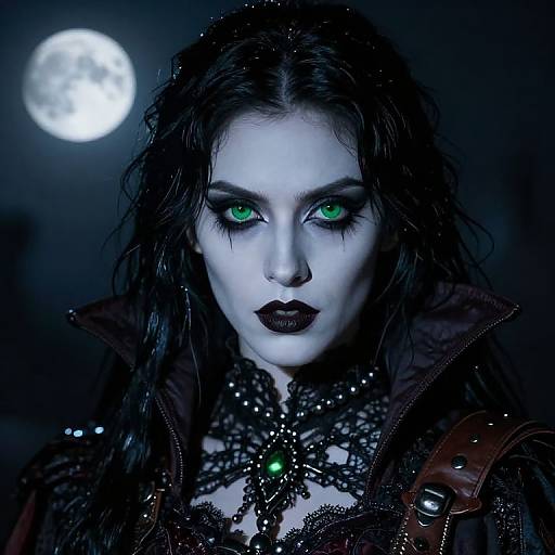Green-Eyed Gothic Vampire Under Moonlight