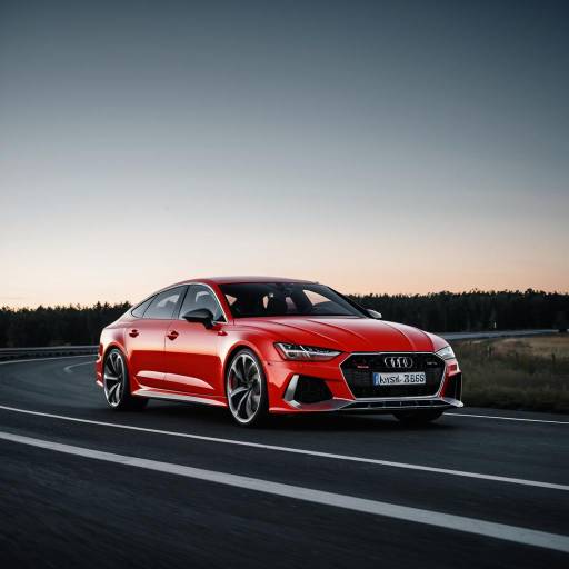 Red Audi RS7 Sports Car on Road at Dawn