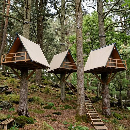 Tree Tents Suspended in Forest