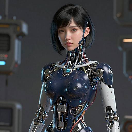 Porcelain Cyborg Woman in Cyberpunk Luxury