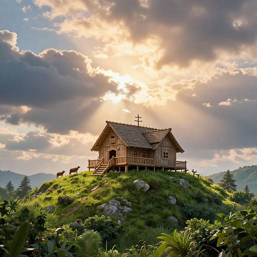 Noah's Ark on Mountaintop Sunrise