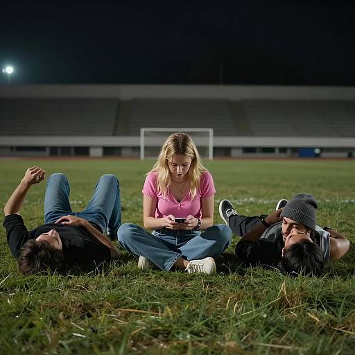Nighttime Scene with Friends in Stadium