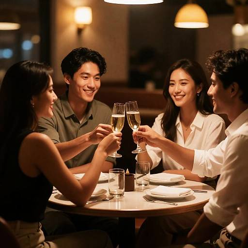 Cheers at a Cozy Restaurant Table