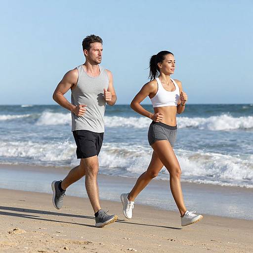 Fit Joggers Running on Sandy Beach