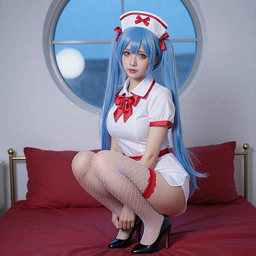Seductive Nurse in Blue Twin-Tails