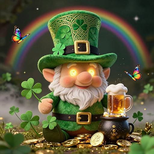 Adorable Gnome with Leprechaun Treasure