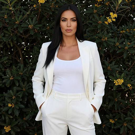 Confident Woman in White Suit Outdoors