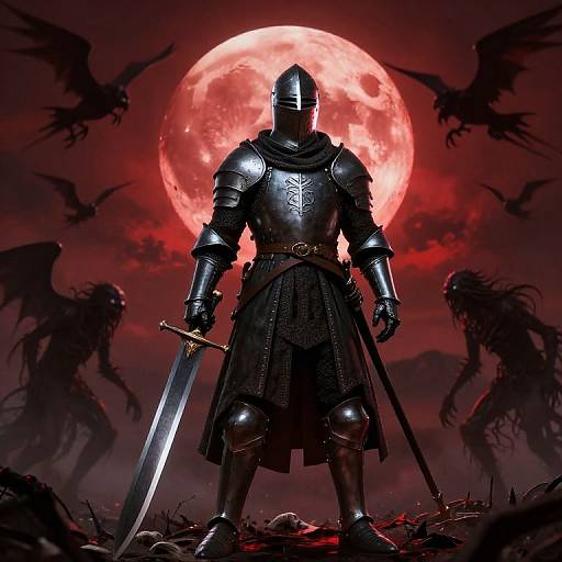 Despairing Knight Under Blood Moon