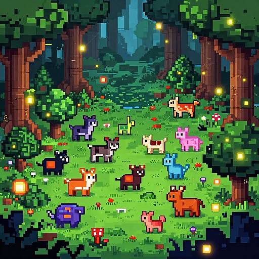 Intricate Pixelated Fantasy Forest Scene