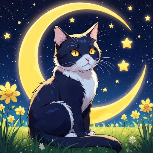 Moonlit Cat Under Starry Sky