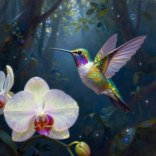 Radiant Topaz Hummingbird in Mystic Glade