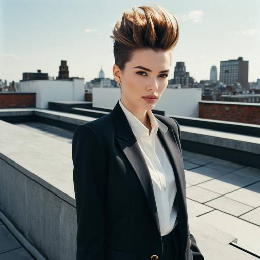 Woman with Modern Quiff Hairstyle on Rooftop