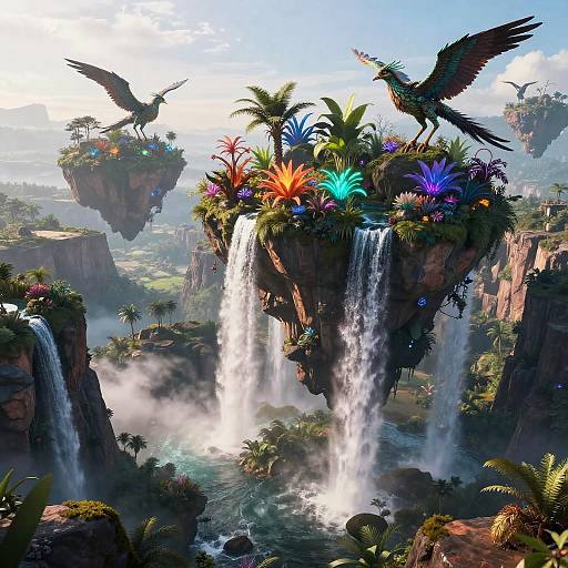 Neon Glowing Floating Islands Landscape