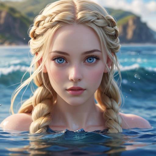 Blonde Girl Portrait in Ocean Water