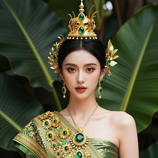 Regal Woman with Gold Emerald Headdress