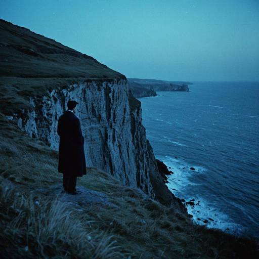 Solitary Philosopher on Cliff at Blue Hour