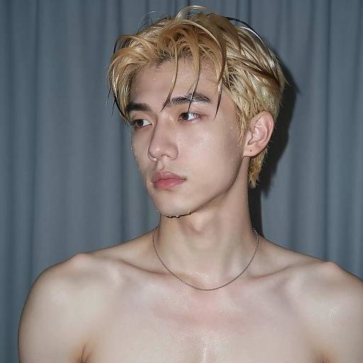 Shirtless young man with wet blonde hair