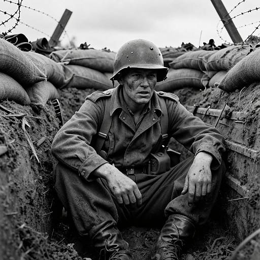 WWII Soldier in Trench Black & White