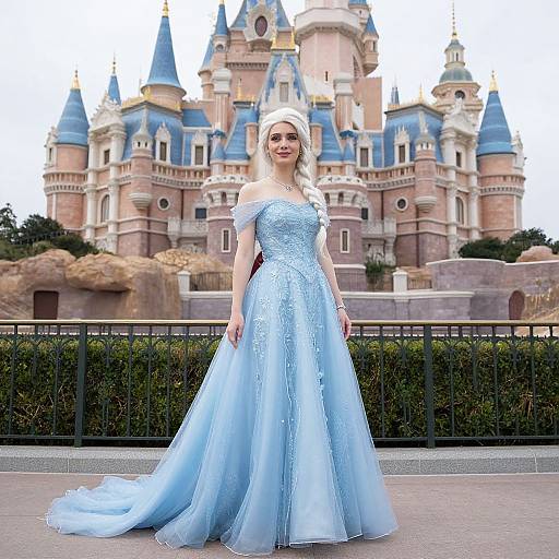 Woman in Blue Elsa Gown