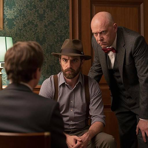 Intense Men in a Dimly Lit Room