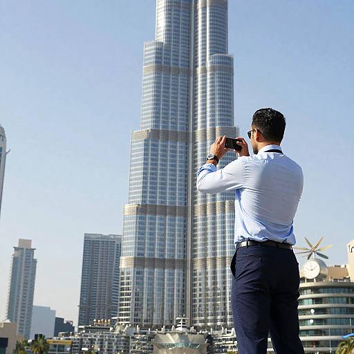 Man Photographing Burj Khalifa Urban Scene