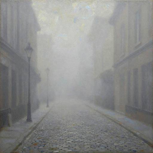 Ethereal Foggy Cobblestone Street