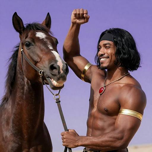 Muscular Man with Horse and Gold Accents