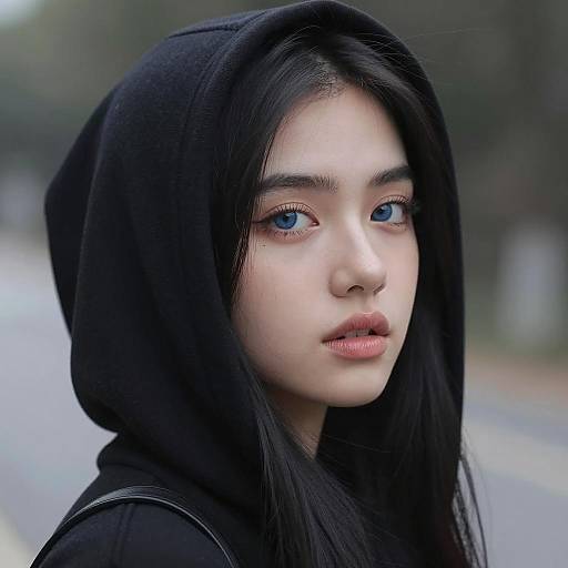 Captivating Girl in Blue Hoodie Portrait