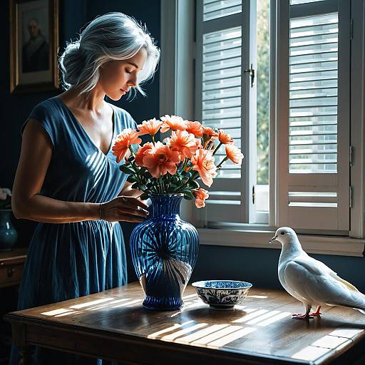 Silver-Haired Artist with Dove and Vase