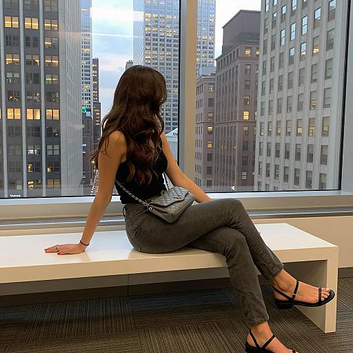 City Skyline View with Stylish Woman