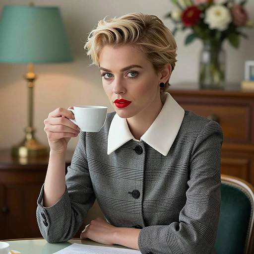 Stylish Woman with Coffee and Elegance