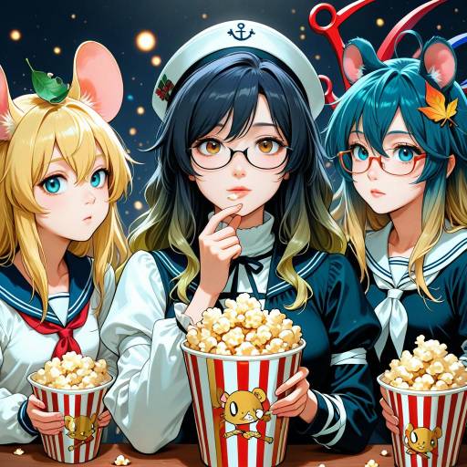 Colorful Girls with Animal Ears Eating