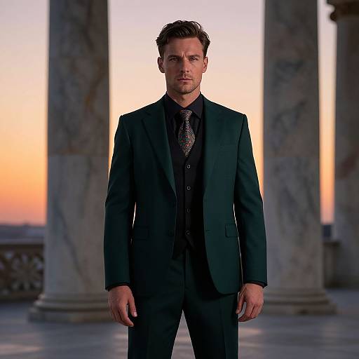 Handsome Man at Marble Columns Sunset