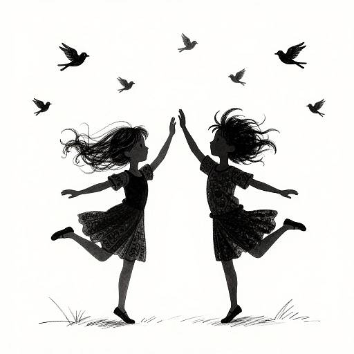Whimsical Silhouetted Children Dancing
