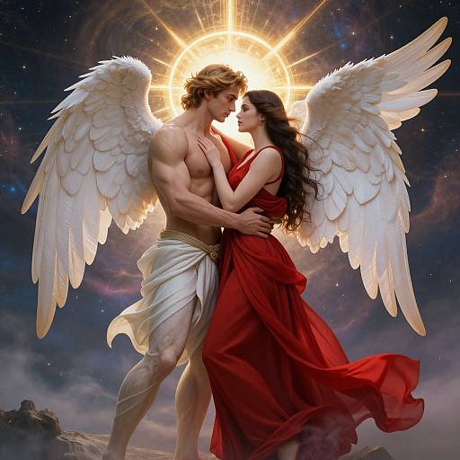 Ethereal Embrace of Angel and Woman